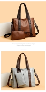 Detail of minimalist two-piece tote bag set with high-quality lychee texture and inner pouch