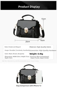 Detailed view of snake texture crossbody bag showing 20x15x10cm size and phone comparison