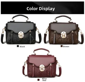 Chic retro small square crossbody bags displayed in black, brown, and wine red leather