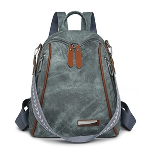 Women Fashion Backpack PU Leather Large Capacity Multi-Pocket Vintage Casual Travel School Bag With Geometric Strap