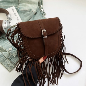 Sac Bandoulière Bohème À Franges Daim Vintage Sacoche Selle Femme Avec Bordures Tissées