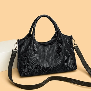 Women Handbag PU Leather Snake Print Large Capacity Retro Street Fashion Shoulder Bag With Detachable Strap For Daily