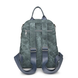 Blue-grey vintage washed canvas backpack with adjustable straps and anti-theft back pocket