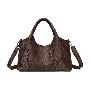 Deep brown snake pattern tote bag with trapezoid design and detachable strap