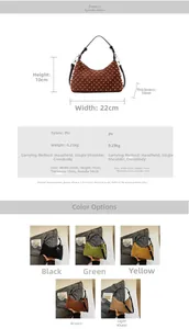 Detailed size specifications for pearl punk style crescent crossbody bag in five colors