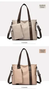 Detailed set of soft faux leather tote bag and pouch with lychee texture and side pocket