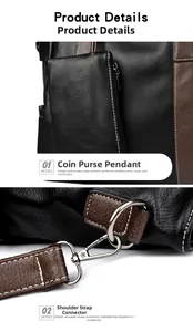 Detail view of the detachable shoulder strap buckle and small coin purse charm on the tote