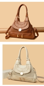 Détails du sac à main plissé en similicuir avec garnitures dorées et doubles fermetures éclair