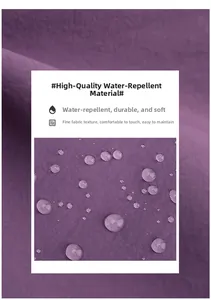 Close-up of waterproof purple nylon fabric with water droplets showing hydrophobic texture