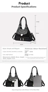 Diagramme technique détaillé montrant les dimensions 38x29x11cm du sac à bandoulière noir