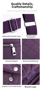 Detailed views of nylon crossbody bag showing quilted stitching and metal hardware