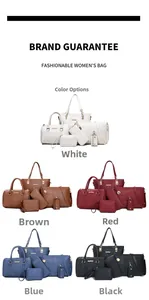 Detail shot of 6-piece handbag set featuring crocodile pattern embossed faux leather