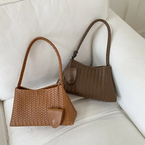 Woven PU Leather Underarm Bag Trendy Handbag With Detachable Mini Pouch Elegant Retro Shoulder Purse For Women Intrecciato