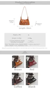 Detailed size chart and parameter guide for retro large capacity PU shoulder bag
