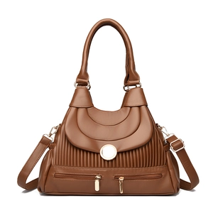 Sac À Épaule Femme Cuir PU Design Plissé Boucle Ronde Grande Capacité Sac À Main Bandoulière Mode Urbaine Décontracté
