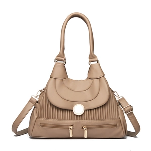 Sac à main minimaliste en cuir plissé kaki avec boucle en métal et double zip frontal