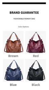 Matrix view of large capacity PU leather tote bags in brown, red, blue, and black colors