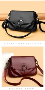 Detail view of large capacity crossbody bags in black and burgundy soft pebbled leather