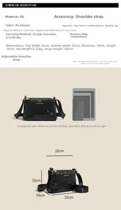 Size guide for embossed faux leather Boston bag showing dimensions and PU strap detail