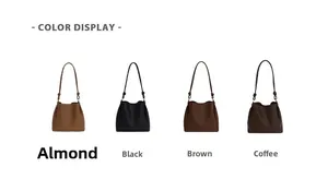 Color options of vintage woven bucket bags in almond, black, brown and coffee styles