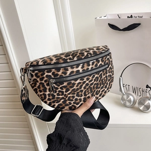 Leopard Print Bauchtasche PU Leder Brusttasche Doppelreißverschluss Verstellbarer Breiter Gurt Mode Reise Umhängetasche