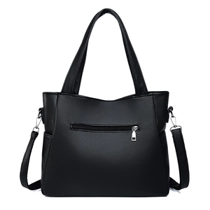 Large black lychee pattern leather tote bag with top handle and adjustable strap