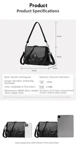 Detailed size comparison of the black crossbody bag with iPad and iPhone dimensions