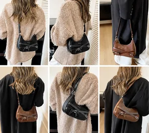 Collage de sacs bandoulière demi-lune noirs et marron présentés sous plusieurs angles