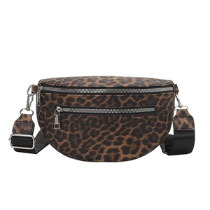 Chic leopard print waist bag with double zipper pockets and adjustable black strap