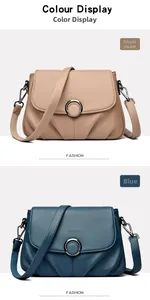 Detailed comparison of khaki and navy blue soft faux leather crossbody bags with metal buckles