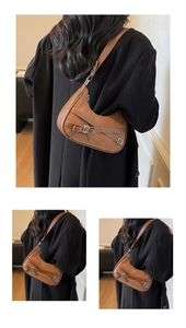 Détails du sac demi-lune marron avec texture en daim et décoration de nœud chic
