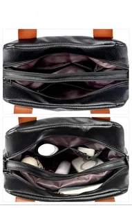 Vue intérieure du grand sac cabas avec double fermeture éclair et compartiments rangés