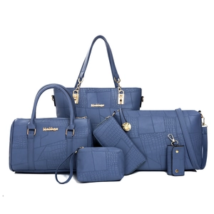 6-piece blue crocodile pattern handbag set including tote and crossbody bags