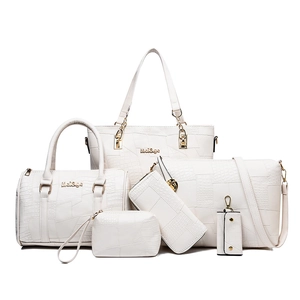 Luxury 6-piece white handbag set with crocodile pattern including tote and crossbody bags
