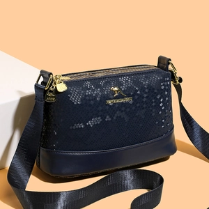 Dark blue Boston shoulder bag with snake texture embossing and gold kangaroo metal logo