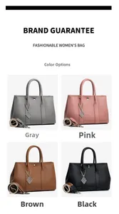 Detail view of four color options in litchi grain leather with metal pendant decor
