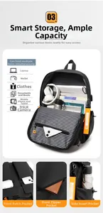 Black waterproof nylon laptop backpack showing main compartment with multiple storage layers