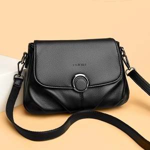 Women Crossbody Bag Large Capacity Lychee Grain PU Leather Flap Shoulder Bag With Metal Ring Decor Versatile Casual