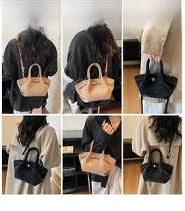 Multi-angle view of women's matte wing bag showing hand-carry and shoulder strap details