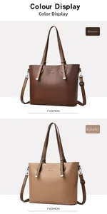 Detailed comparison of brown and khaki pebbled leather tote bags with shoulder straps