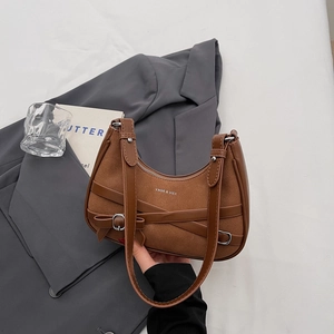 Sac Sous le Bras Vintage en Imitation Daim pour Femmes Minimaliste Nœud Sangle Croisée Boucle en Métal Hobo Sac à Épaule