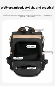 Detail view of large capacity backpack interior showing multi-pocket storage layout