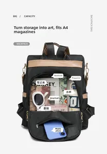 Detailed interior view of a black nylon backpack showcasing large capacity for A4 magazines
