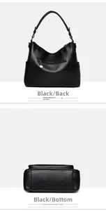 Detail of black lychee grain leather tote bag showing back zip pocket and bottom texture