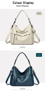 Detail of minimalist faux leather tote bag with dual front zippers and side pockets