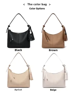 Detailed grid of soft leather baguette bags in black, brown, apricot, and beige colors