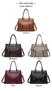 Detailed color selection showing vintage tote bags in yellow brown gray red and black