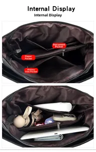 Internal layout of large black tote showing multi-compartment storage and pocket capacity