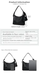 Detailed size chart showing dimensions of the black baguette bag with strap options