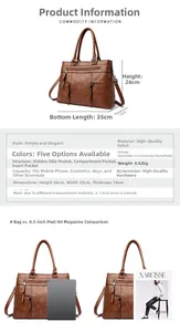 Detailed size guide and dimension chart for the vintage tote bag with iPad comparison
